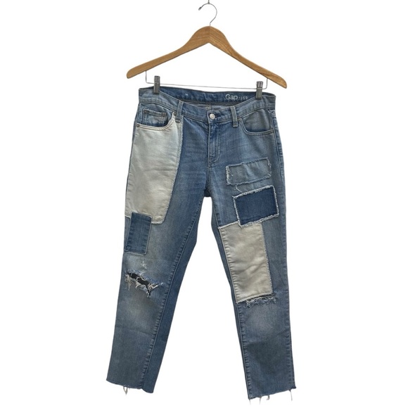 Gap 1969 Girlfriend Patch Drift Jeans In Light Indigo - Picture 2 of 13